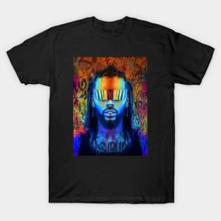 Cyberdude // Man in futuristic glasses by neon light. Stylization as a portrait in oil painted. Graffiti style x spray drip T-Shirt